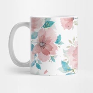 Watercolor Pink and Turquoise Botanical Pattern Mug